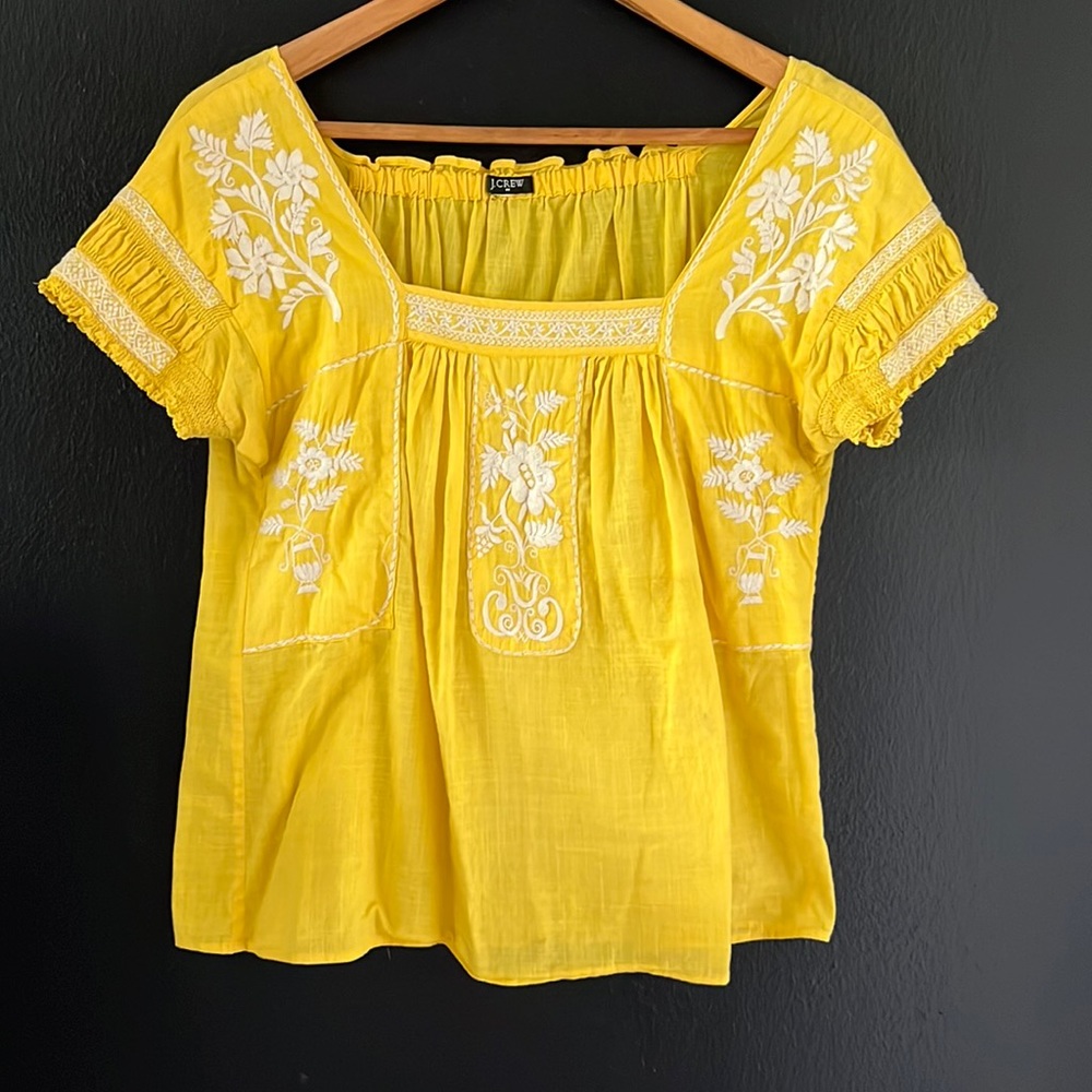 J. Crew Embroidered Yellow Blouse